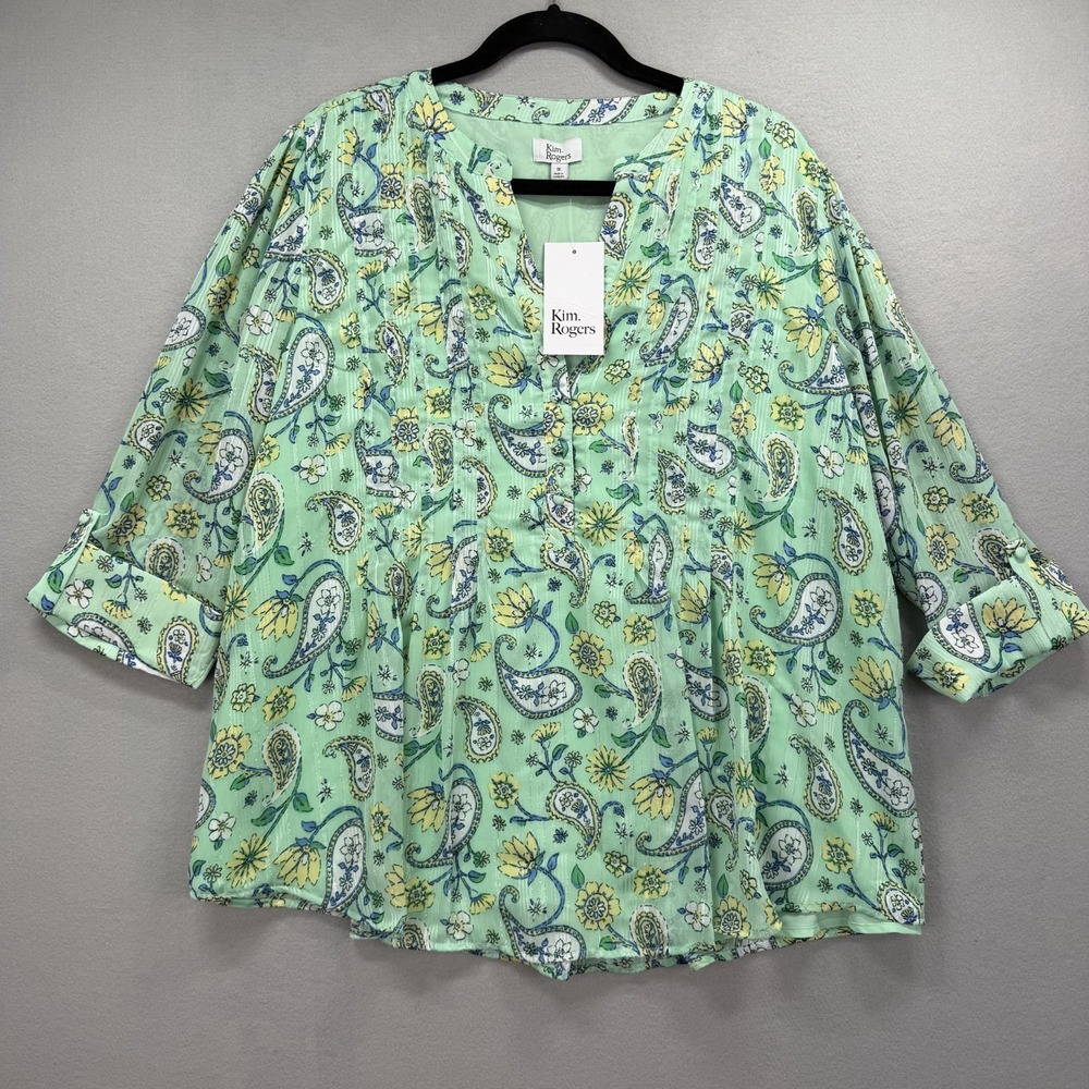 NWOT Kim Rogers Mint Green Paisley Floral Tunic Top
